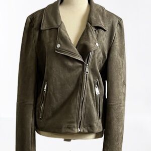 VIGOSS Women's Faux Suede Moto Jacket Size L Notch Collar Asymmetrical Zip